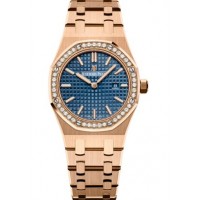 Audemars Piguet Royal Oak 67651 Quartz Pink Gold Blue Bracelet Watch