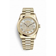 Replica Rolex Day-Date 36 18 ct yellow gold 118208 White mother-of-pearl diamond paved Dial Watch m118208-0313