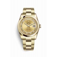 Replica Rolex Day-Date 36 18 ct yellow gold 118208 Champagne-colour set diamonds Dial Watch m118208-0319
