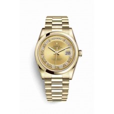 Replica Rolex Day-Date 36 18 ct yellow gold 118208 Champagne-colour set diamonds Dial Watch m118208-0326