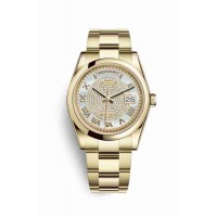 Replica Rolex Day-Date 36 18 ct yellow gold 118208 White mother-of-pearl diamond paved Dial Watch m118208-0347