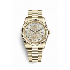 Replica Rolex Day-Date 36 18 ct yellow gold 118238 White mother-of-pearl diamond paved Dial Watch m118238-0123
