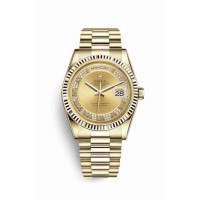 Replica Rolex Day-Date 36 18 ct yellow gold 118238 Champagne-colour set diamonds Dial Watch m118238-0126