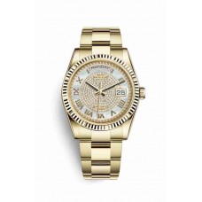 Replica Rolex Day-Date 36 18 ct yellow gold 118238 White mother-of-pearl diamond paved Dial Watch m118238-0386