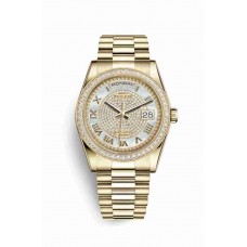Replica Rolex Day-Date 36 18 ct yellow gold 118348 White mother-of-pearl diamond paved Dial Watch m118348-0040