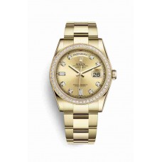 Replica Rolex Day-Date 36 18 ct yellow gold 118348 Champagne-colour set diamonds Dial Watch m118348-0042
