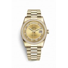 Replica Rolex Day-Date 36 18 ct yellow gold 118348 Champagne-colour set diamonds Dial Watch m118348-0071