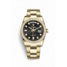 Replica Rolex Day-Date 36 18 ct yellow gold 118348 Black set diamonds Dial Watch m118348-0096