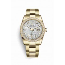 Replica Rolex Day-Date 36 18 ct yellow gold 118348 White mother-of-pearl set diamonds Dial Watch m118348-0100