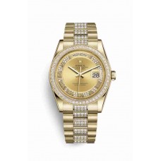 Replica Rolex Day-Date 36 18 ct yellow gold 118348 Champagne-colour set diamonds Dial Watch m118348-0132