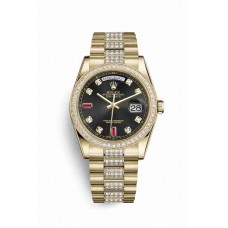 Replica Rolex Day-Date 36 18 ct yellow gold 118348 Black set diamonds rubies Dial Watch m118348-0149
