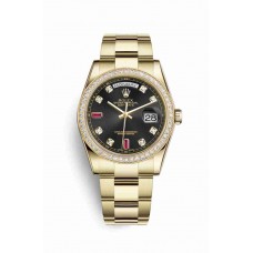 Replica Rolex Day-Date 36 18 ct yellow gold 118348 Black set diamonds rubies Dial Watch m118348-0209