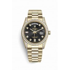 Replica Rolex Day-Date 36 18 ct yellow gold lugs set diamonds 118388 Black set diamonds Dial Watch m118388-0021