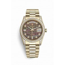 Replica Rolex Day-Date 36 18 ct yellow gold lugs set diamonds 118388 Black mother-of-pearl Jubilee design set diamonds Dial Watch m118388-0029