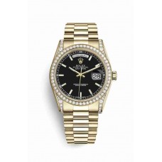 Replica Rolex Day-Date 36 18 ct yellow gold lugs set diamonds 118388 Black Dial Watch m118388-0120