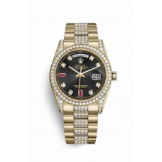 Replica Rolex Day-Date 36 18 ct yellow gold lugs set diamonds 118388 Black set diamonds rubies Dial Watch m118388-0123