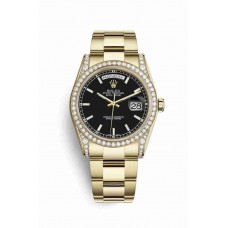 Replica Rolex Day-Date 36 18 ct yellow gold lugs set diamonds 118388 Black Dial Watch m118388-0190