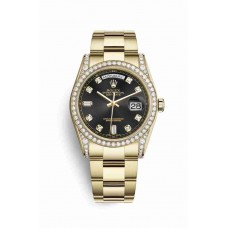 Replica Rolex Day-Date 36 18 ct yellow gold lugs set diamonds 118388 Black set diamonds Dial Watch m118388-0191