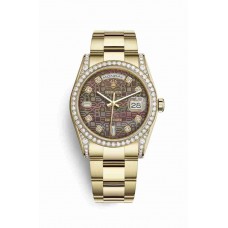 Replica Rolex Day-Date 36 18 ct yellow gold lugs set diamonds 118388 Black mother-of-pearl Jubilee design set diamonds Dial Watch m118388-0193
