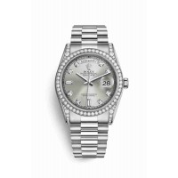 Replica Rolex Day-Date 36 18 ct white gold lugs set diamonds 118389 Silver set diamonds Dial Watch m118389-0008