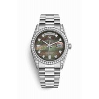 Replica Rolex Day-Date 36 18 ct white gold lugs set diamonds 118389 Black mother-of-pearl set diamonds Dial Watch m118389-0010