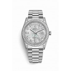 Replica Rolex Day-Date 36 18 ct white gold lugs set diamonds 118389 White mother-of-pearl set diamonds Dial Watch m118389-0012