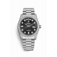 Replica Rolex Day-Date 36 18 ct white gold lugs set diamonds 118389 Black set diamonds Dial Watch m118389-0013