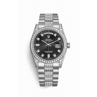 Replica Rolex Day-Date 36 18 ct white gold lugs set diamonds 118389 Black set diamonds Dial Watch m118389-0022