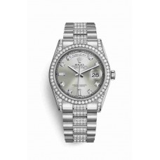 Replica Rolex Day-Date 36 18 ct white gold lugs set diamonds 118389 Silver set diamonds Dial Watch m118389-0029
