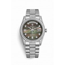 Replica Rolex Day-Date 36 18 ct white gold lugs set diamonds 118389 Black mother-of-pearl set diamonds Dial Watch m118389-0055