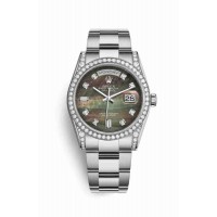 Replica Rolex Day-Date 36 18 ct white gold lugs set diamonds 118389 Black mother-of-pearl set diamonds Dial Watch m118389-0057