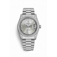 Replica Rolex Day-Date 36 18 ct white gold lugs set diamonds 118389 Silver Dial Watch m118389-0058