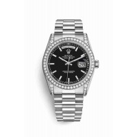 Replica Rolex Day-Date 36 18 ct white gold lugs set diamonds 118389 Black Dial Watch m118389-0061