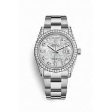 Replica Rolex Day-Date 36 18 ct white gold lugs set diamonds 118389 White mother-of-pearl set diamonds Dial Watch m118389-0069
