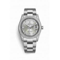 Replica Rolex Day-Date 36 18 ct white gold lugs set diamonds 118389 Silver set diamonds Dial Watch m118389-0072