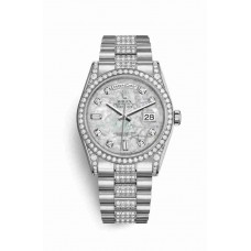 Replica Rolex Day-Date 36 18 ct white gold lugs set diamonds 118389 White mother-of-pearl set diamonds Dial Watch m118389-0074