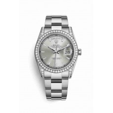 Replica Rolex Day-Date 36 18 ct white gold lugs set diamonds 118389 Silver Dial Watch m118389-0076