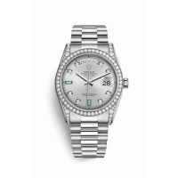 Replica Rolex Day-Date 36 18 ct white gold lugs set diamonds 118389 Rhodium set diamonds emeralds Dial Watch m118389-0078