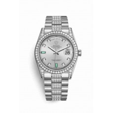 Replica Rolex Day-Date 36 18 ct white gold lugs set diamonds 118389 Rhodium set diamonds emeralds Dial Watch m118389-0079