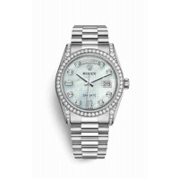 Replica Rolex Day-Date 36 18 ct white gold lugs set diamonds 118389 Platinum mother-of-pearl oxford motif set diamonds Dial Watch m118389-0084