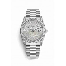 Replica Rolex Day-Date 36 18 ct white gold lugs set diamonds 118389 Carousel of white mother-of-pearl Dial Watch m118389-0085