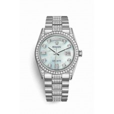 Replica Rolex Day-Date 36 18 ct white gold lugs set diamonds 118389 Platinum mother-of-pearl oxford motif set diamonds Dial Watch m118389-0094