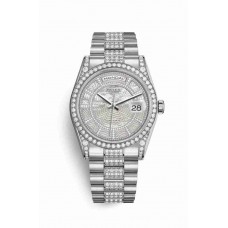 Replica Rolex Day-Date 36 18 ct white gold lugs set diamonds 118389 Carousel of white mother-of-pearl Dial Watch m118389-0095