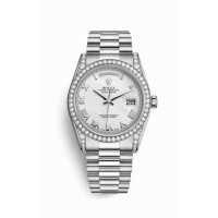 Replica Rolex Day-Date 36 18 ct white gold lugs set diamonds 118389 White Dial Watch m118389-0098