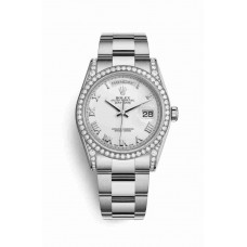 Replica Rolex Day-Date 36 18 ct white gold lugs set diamonds 118389 White Dial Watch m118389-0119