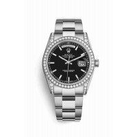 Replica Rolex Day-Date 36 18 ct white gold lugs set diamonds 118389 Black Dial Watch m118389-0120
