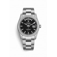 Replica Rolex Day-Date 36 18 ct white gold lugs set diamonds 118389 Black Dial Watch m118389-0120