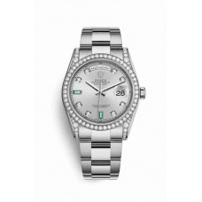 Replica Rolex Day-Date 36 18 ct white gold lugs set diamonds 118389 Rhodium set diamonds emeralds Dial Watch m118389-0124