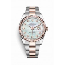 Replica Rolex Datejust 41 Everose Rolesor Oystersteel 18 ct Everose gold 126331 White mother-of-pearl set diamonds Dial Watch m126331-0013