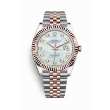 Replica Rolex Datejust 41 Everose Rolesor Oystersteel 18 ct Everose gold 126331 White mother-of-pearl set diamonds Dial Watch m126331-0014